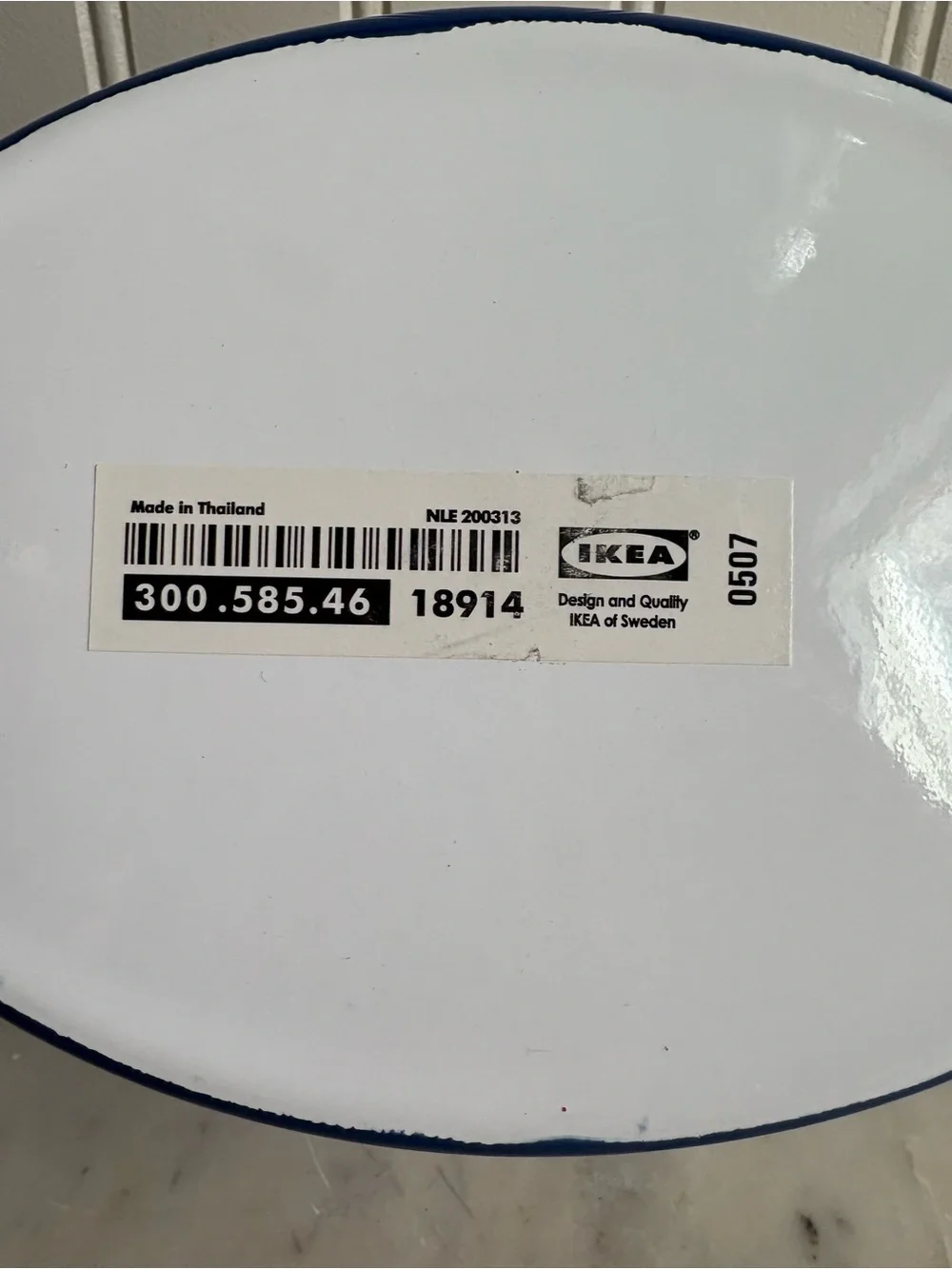 Vintage IKEA Enamel Arv Idyell Perforated Oval Bowl White & Blue Floral VTG 90s